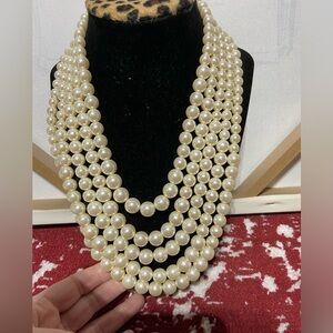 Chunky Faux Pearl Layered Necklace. 5 strands.
